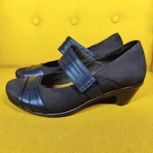 NAOT Attitude Women's Mary Jane Pump Block Heel Navy Leather Shoe Size 7-7.5